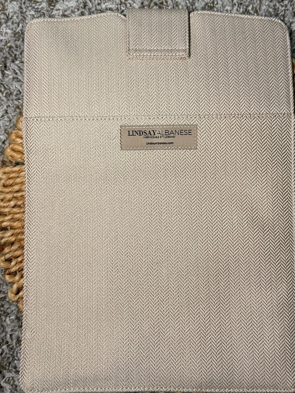 Textured Beige Laptop Sleeve with Snap-Top Closure